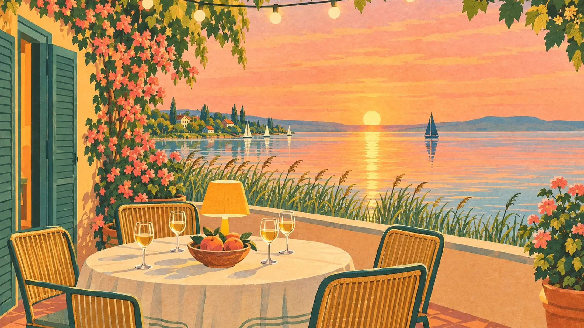 Terrace dinner at sunset